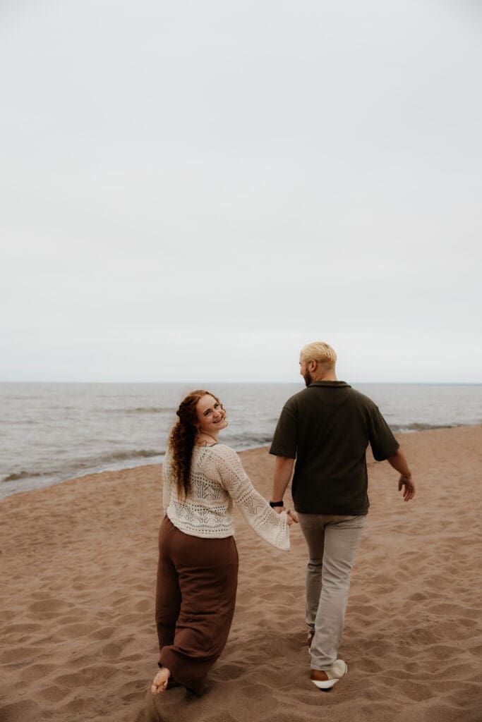 Photograph of engagement portraits at Park Point in Duluth, Minnesota.