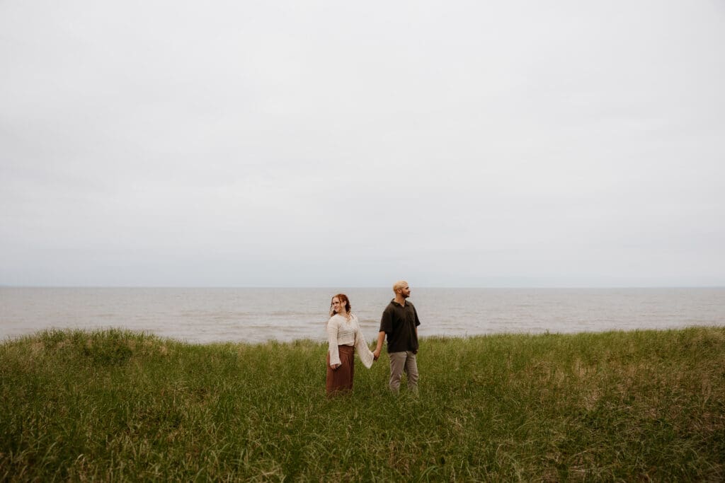 Photograph of engagement portraits at Park Point in Duluth, Minnesota.