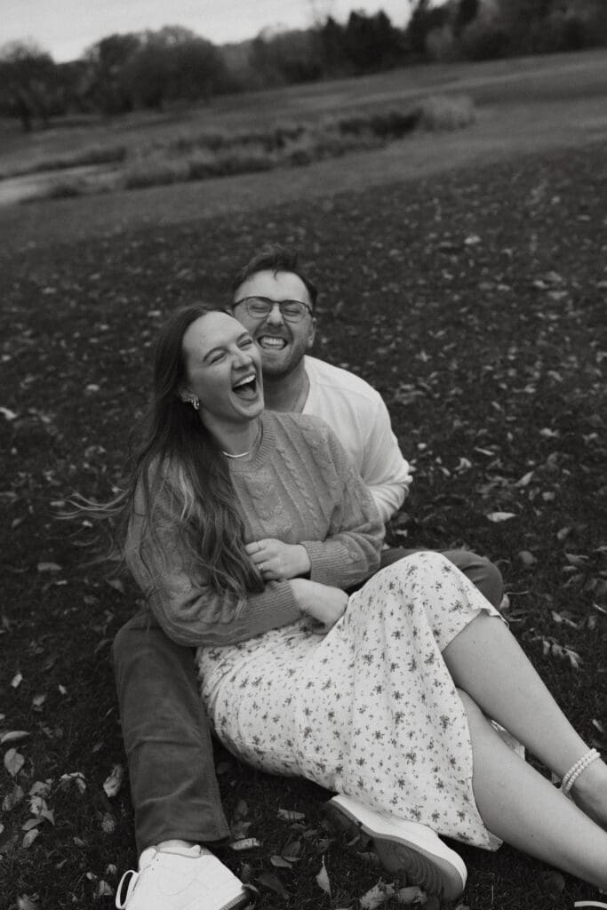Photograph of engagement portraits at Hiawatha Golf Course in Minneapolis Minnesota.