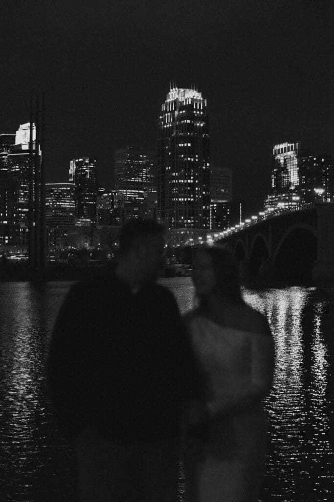 Photograph of engagement portraits at Saint Anthony Main in Minneapolis Minnesota.