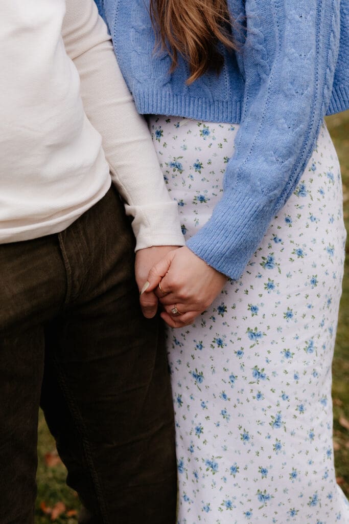 Photograph of engagement portraits at Hiawatha Golf Course in Minneapolis Minnesota.