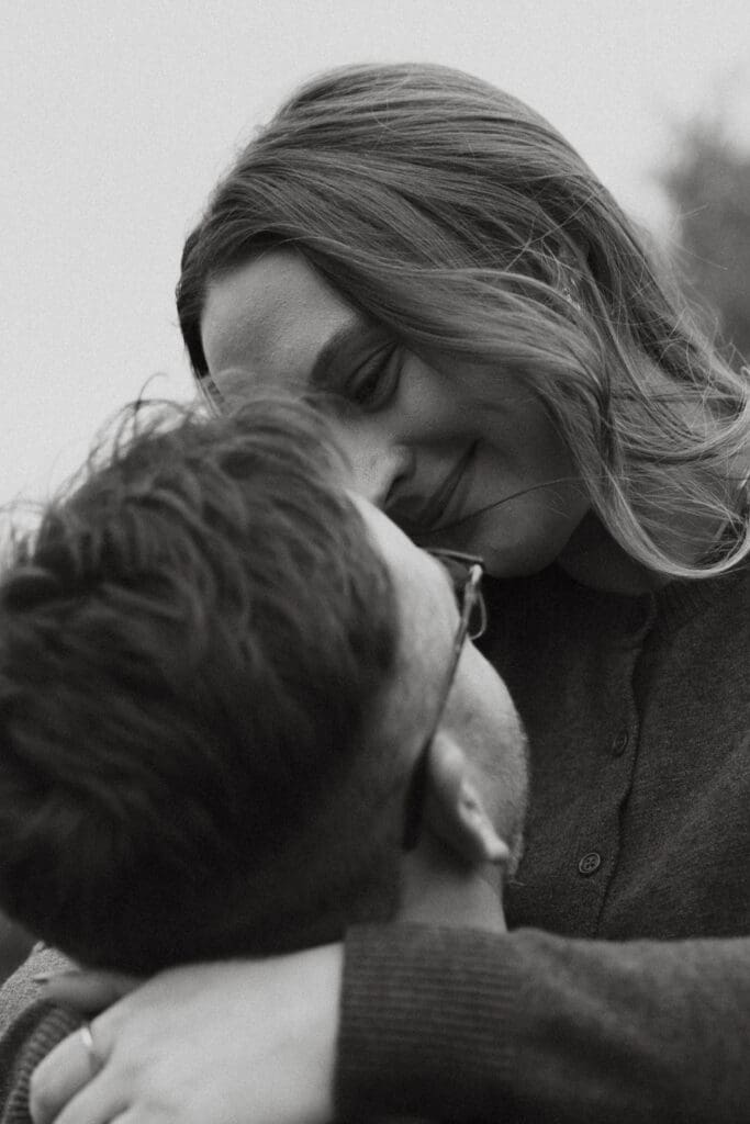 Photograph of engagement portraits at Hiawatha Golf Course in Minneapolis Minnesota.