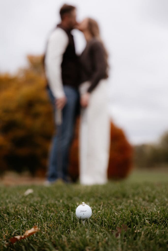 Photograph of engagement portraits at Hiawatha Golf Course in Minneapolis Minnesota.