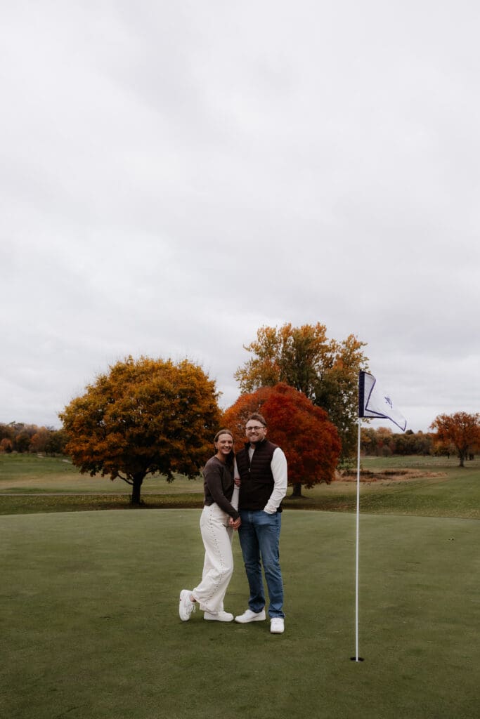 Photograph of engagement portraits at Hiawatha Golf Course in Minneapolis Minnesota.