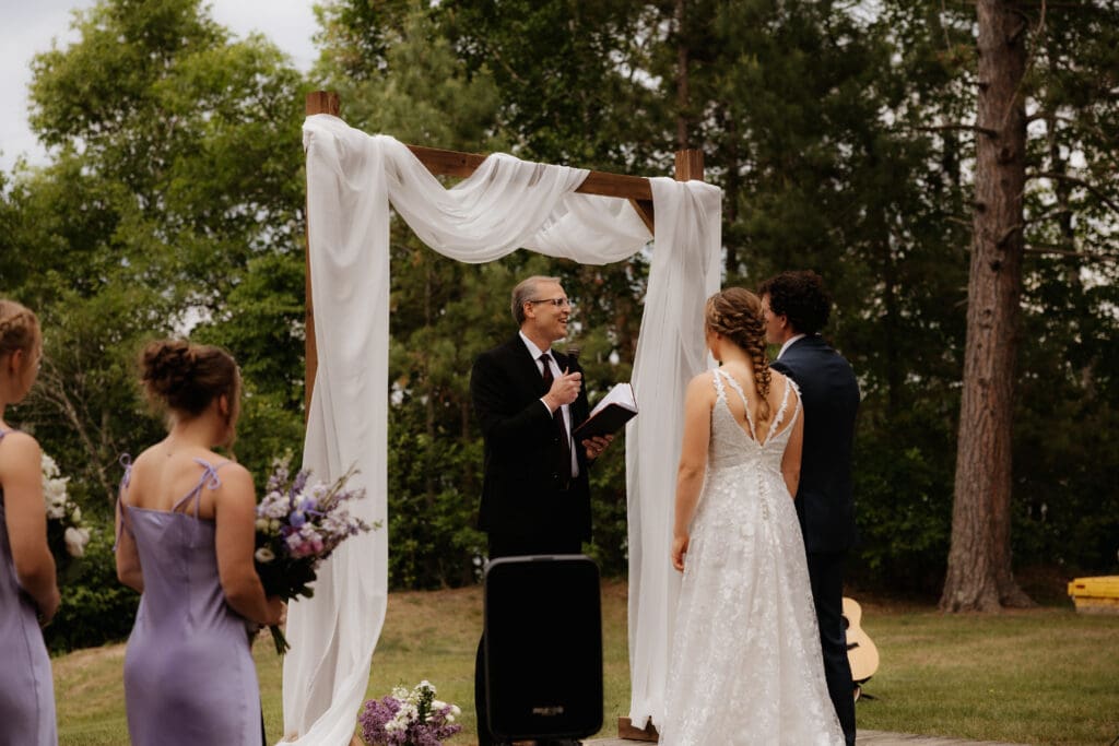 Photograph of a wedding at Bethany Bible Camp in Bemidji, Minnesota. 