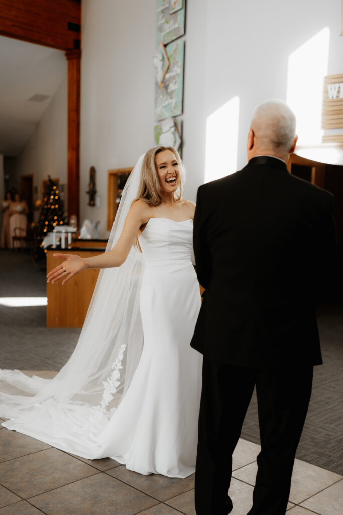 Photograph of a winter wedding at the Tenstrike Community Church in Bemidji, Minnesota by Minnesota wedding photographer and videographer, Alyssa Thompson Media.
