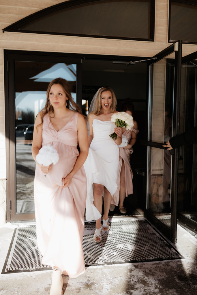 Photograph of a winter wedding at the Tenstrike Community Church in Bemidji, Minnesota by Minnesota wedding photographer and videographer, Alyssa Thompson Media.
