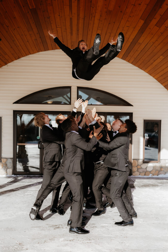 Photograph of a winter wedding at the Tenstrike Community Church in Bemidji, Minnesota by Minnesota wedding photographer and videographer, Alyssa Thompson Media.