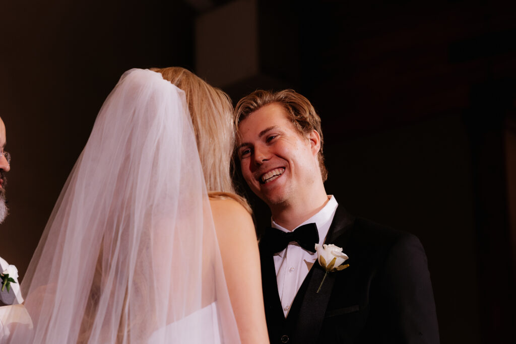 Photograph of a winter wedding at the Tenstrike Community Church in Bemidji, Minnesota by Minnesota wedding photographer and videographer, Alyssa Thompson Media.