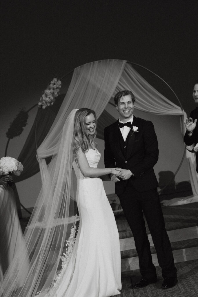 Photograph of a winter wedding at the Tenstrike Community Church in Bemidji, Minnesota by Minnesota wedding photographer and videographer, Alyssa Thompson Media.