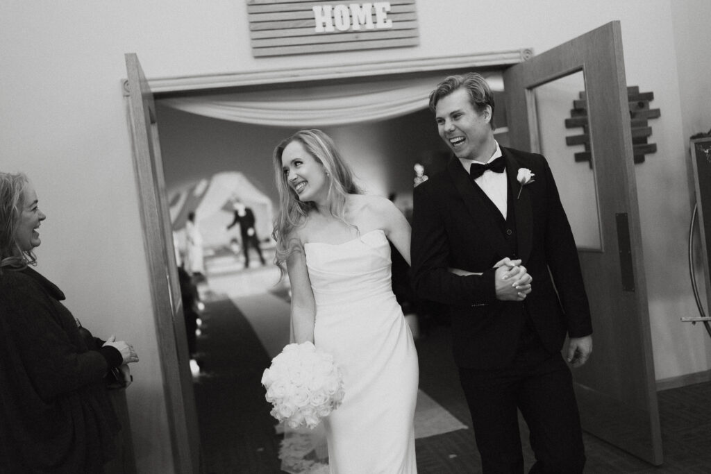 Photograph of a winter wedding at the Tenstrike Community Church in Bemidji, Minnesota by Minnesota wedding photographer and videographer, Alyssa Thompson Media.