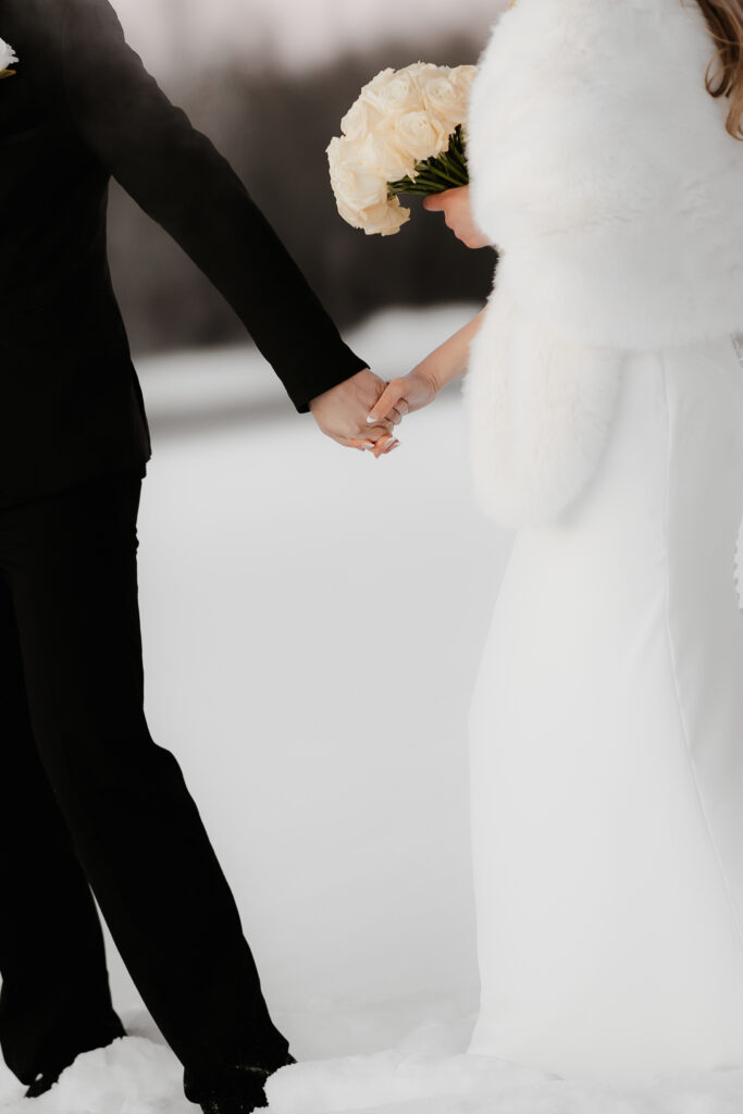 Photograph of a winter wedding at the Tenstrike Community Church in Bemidji, Minnesota by Minnesota wedding photographer and videographer, Alyssa Thompson Media.