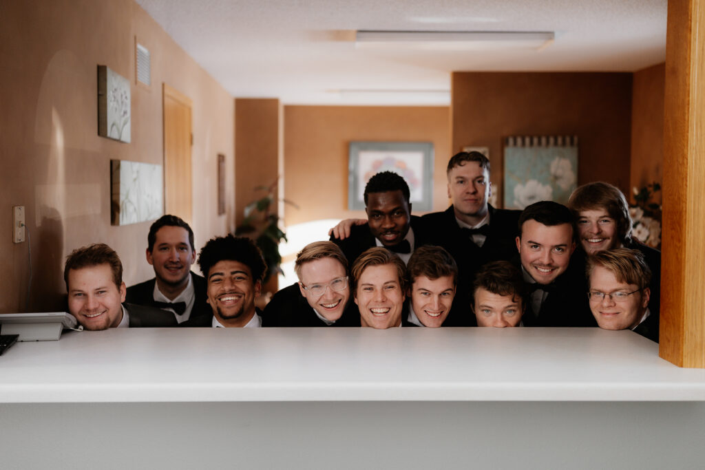 Photograph of a winter wedding at the Tenstrike Community Church in Bemidji, Minnesota by Minnesota wedding photographer and videographer, Alyssa Thompson Media.