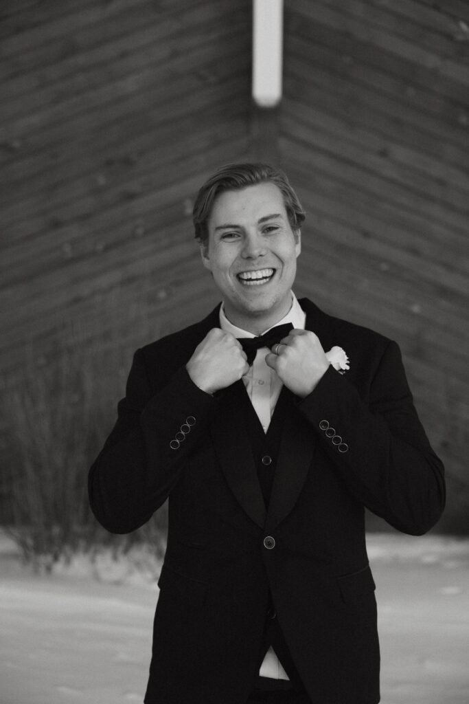 Photograph of a winter wedding at the Tenstrike Community Church in Bemidji, Minnesota by Minnesota wedding photographer and videographer, Alyssa Thompson Media.