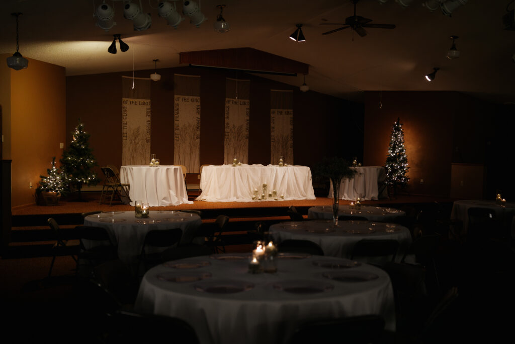Photograph of a winter wedding at the Tenstrike Community Church in Bemidji, Minnesota by Minnesota wedding photographer and videographer, Alyssa Thompson Media.