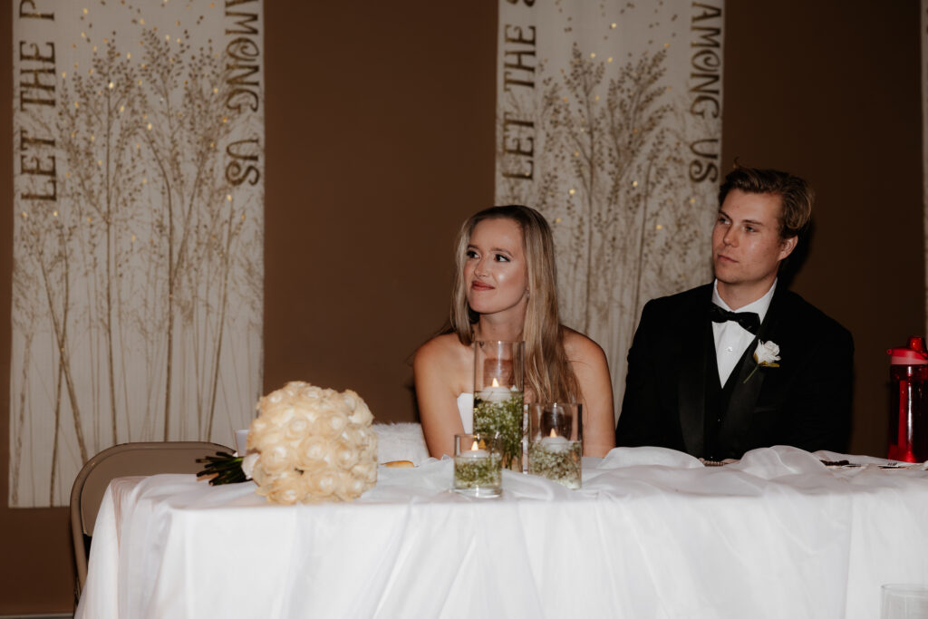 Photograph of a winter wedding at the Tenstrike Community Church in Bemidji, Minnesota by Minnesota wedding photographer and videographer, Alyssa Thompson Media.