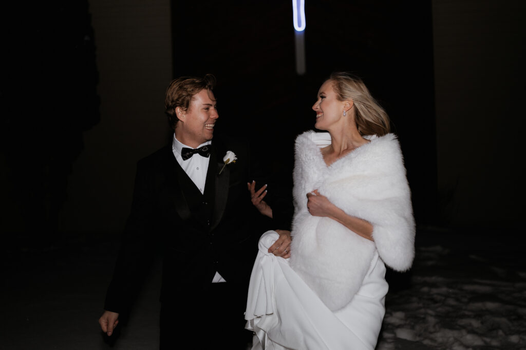 Photograph of a winter wedding at the Tenstrike Community Church in Bemidji, Minnesota by Minnesota wedding photographer and videographer, Alyssa Thompson Media.