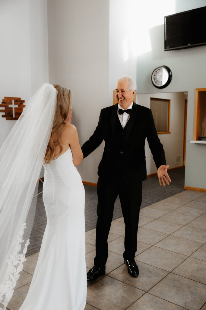 Photograph of a winter wedding at the Tenstrike Community Church in Bemidji, Minnesota by Minnesota wedding photographer and videographer, Alyssa Thompson Media.